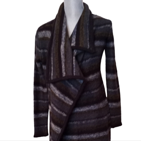 Kensie Cardigan Sweater Oversized Rib-Knit Collar Striped Drapey Open Front - Picture 3 of 13